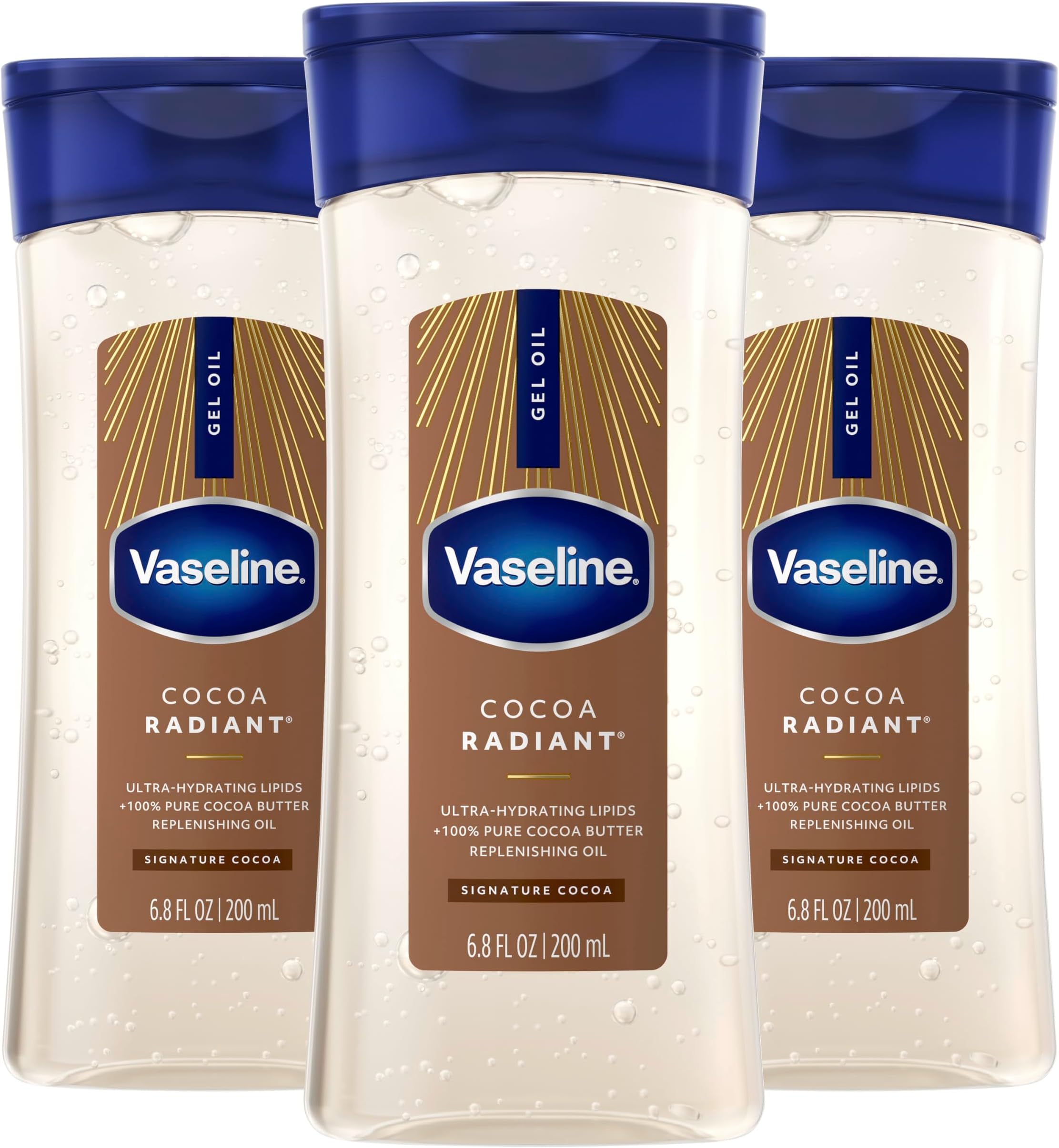 Intensive Care Cocoa Radiant Pack of 3 for Glowing Skin Body Gel Oil Made with Pure Cocoa Butter + Replenishing Oils 6.8 fl oz