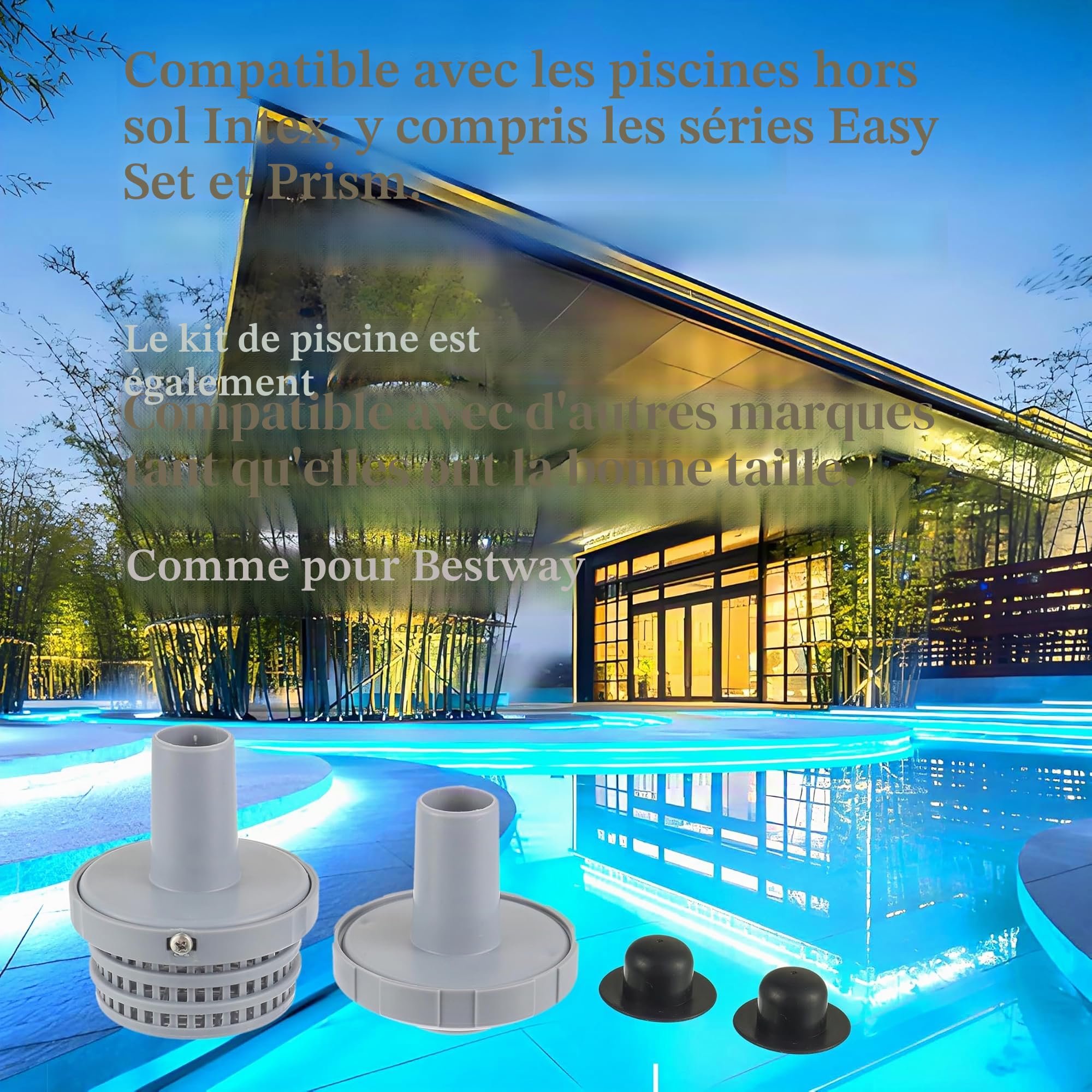 Kit de Raccordement pour Piscine Ø 32 mm – Crépines, Filtre de Sortie et Buse d'Entrée Hors Sol