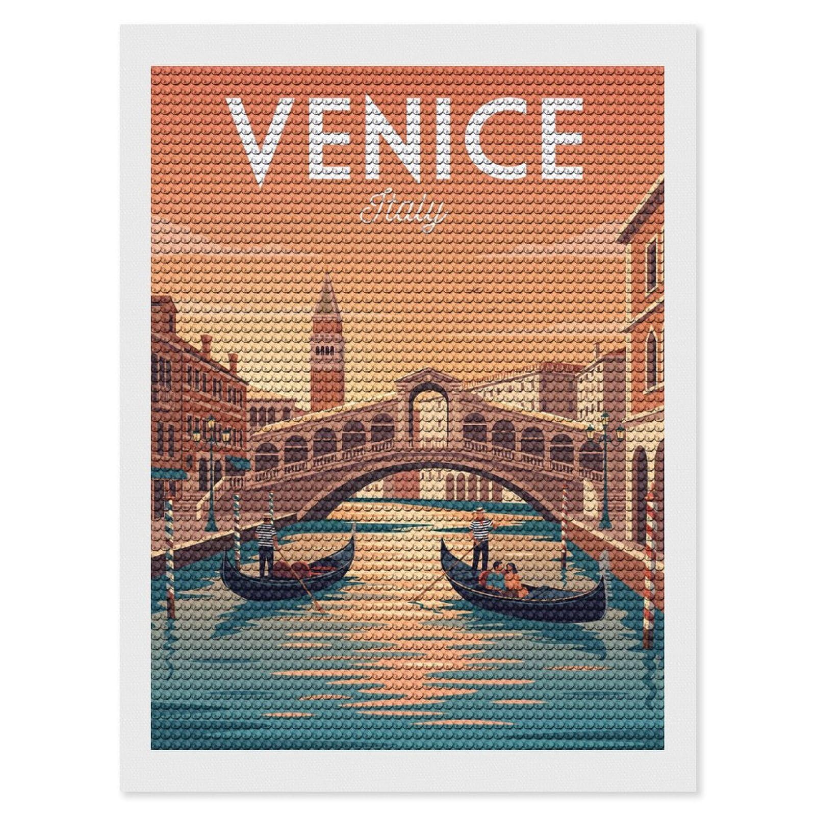 Junmoney Venice Canal with Gondolas and Bridge DIY Diamond Art Canvas Kit 12"x16", Farmhouse Decor, Vintage Style Decor, Handmade Wall Decor, Canvas Picture