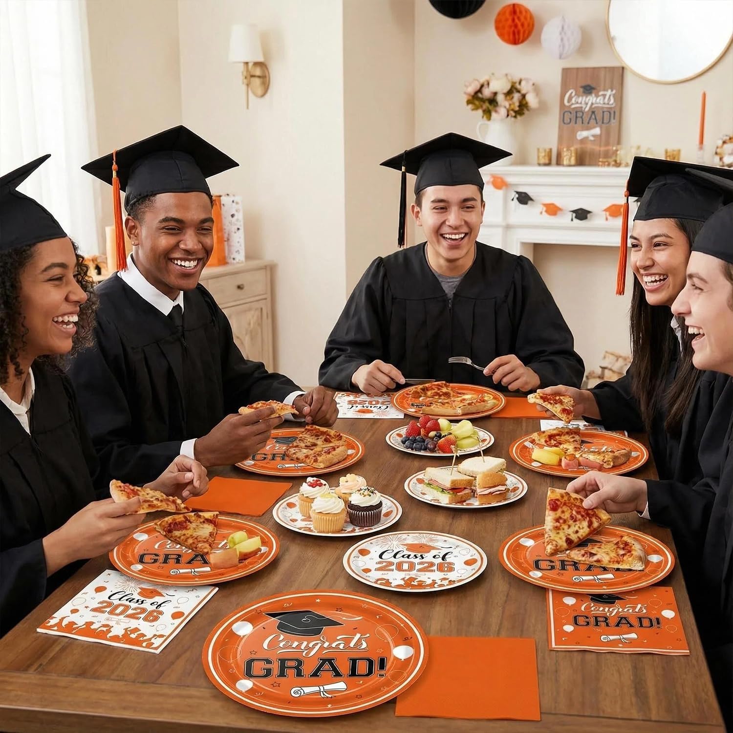 Graduation Party Plates Napkins 2026 Graduation Party Supplies Orange Paper Plates Cocktail Napkins for Congrats Disposable Grad Decorations Serve 50