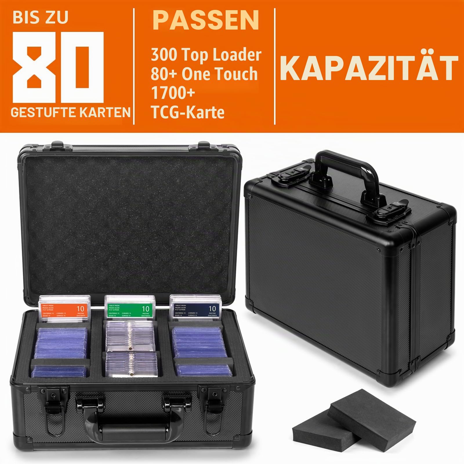 Abgestufte Karten-Aufbewahrungsbox, Sportkartenetui kompatibel mit PSA MTG CSG SGC Magnetischer Kartenhalter Top-Loadern, Wasserdichte Card Holder Case, Herausnehmbaren Schaumstoffschlitzen