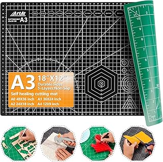 ArtAt Self Healing Cutting Mat: 12inch x 18inch Double Sided 5-Ply Fabric Cutting Mat for Sewing, Quilting & Arts & Crafts - Gridded Rotary Cutting Board Mat in Green/Black.