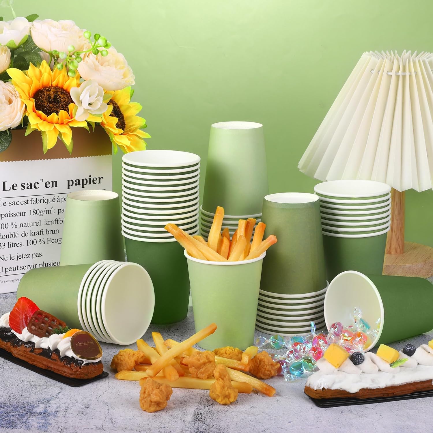 URATOT 60 Pieces 9 Ounce Sage Green Paper Cups Gradient Color Disposable Coffee Cups Party Cups Beverage Drinking Cups for Party, DIY and Holiday Party Supplies - Image 4