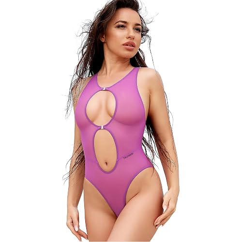 Sexy Hohe Taille Einteiler Badeanzug Nette Hoch Geschnitten Bein Heißer Monokini - XS - Violett