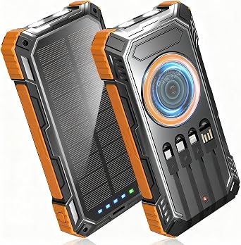 Solar Power Bank,49800mAh Wireless Portable Phone Charger with Built-in 4 Cables,22.5W Fast Charging External Battery Pack PD 3.0 USB-C In/Output for iPhone,iPad,Android,Perfect for Camping, Hiking