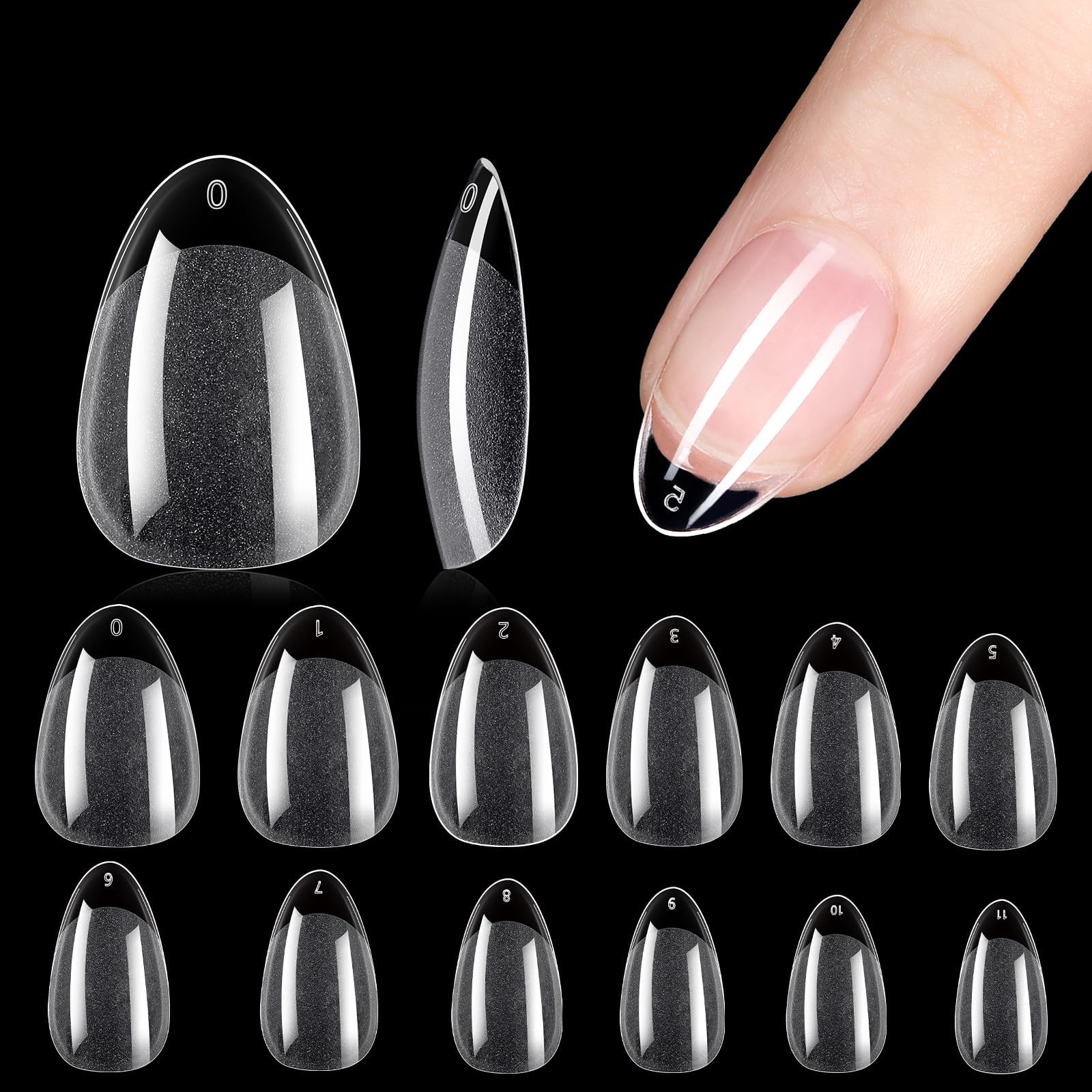 TOMICCA Almond Shaped Short Nail Tips - 192PCS Half Matte False Nails, No File Needed- Full Cover Fake Nail Tips, Clear Acrylic & Strong Tips for Press On Extension - 12 Sizes