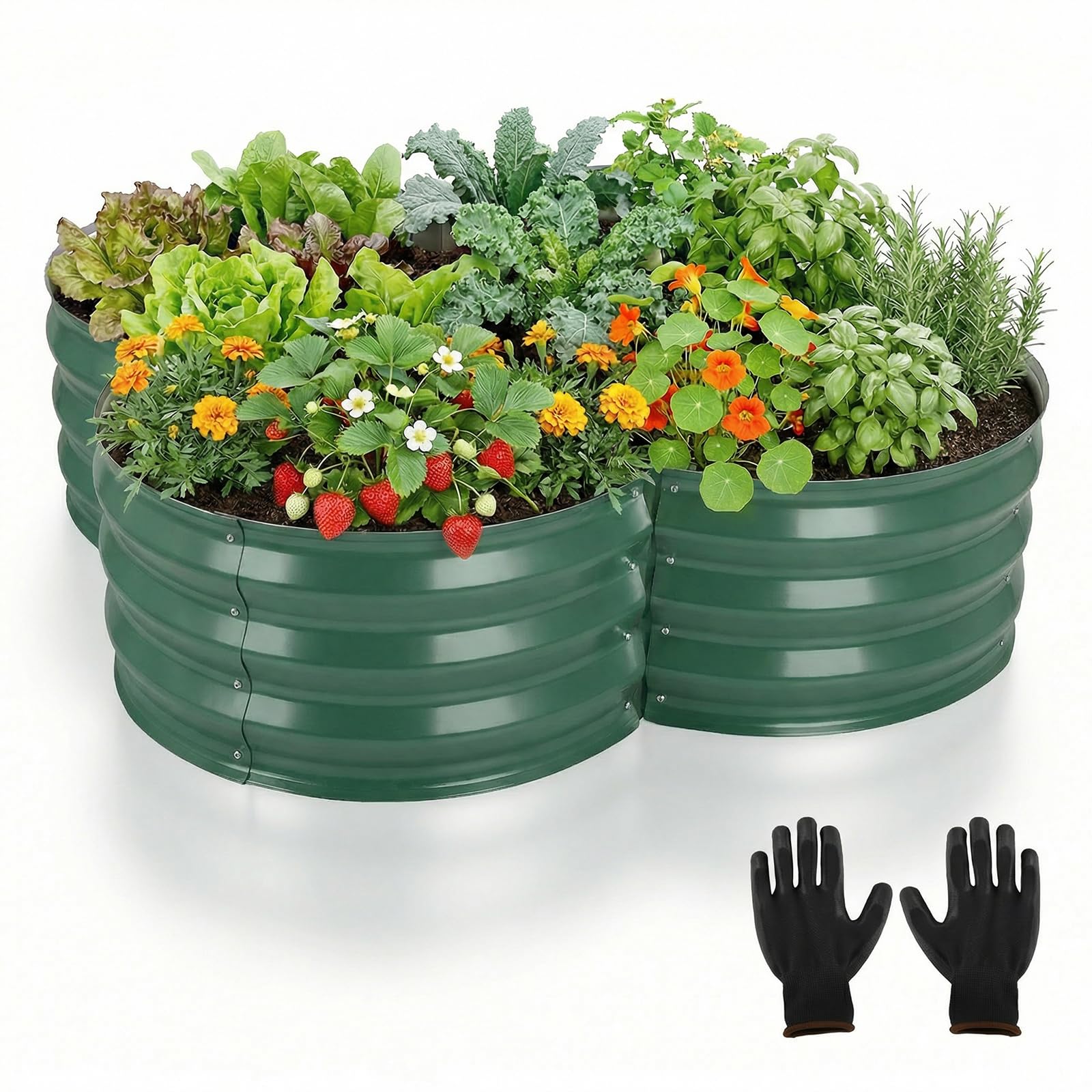 Bancal alto de metal 122 x 122 x 30 cm, forma de flor, bancal elevado para jardín de acero galvanizado robusto, resistente a la corrosión y estable, bordes seguros, fácil montaje, ideal para verduras