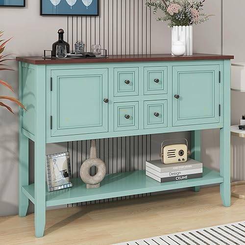 Merax Vintage Entryway Console Table with Storage, Sideboard Buffet Cabinet with Bottom Open Shelf for Living Room Hallway, Kitchen Storage Cabinet