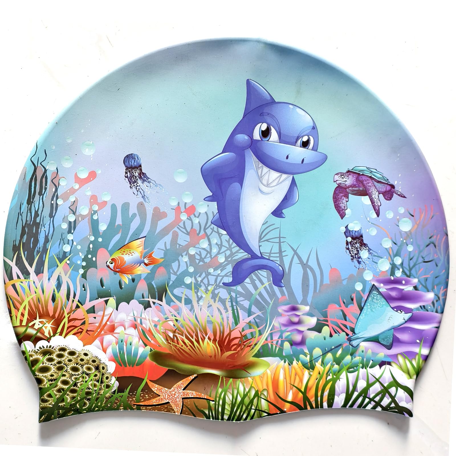 Silicone Swim Cap, Shuiqiuqian Colorful and Comfortable Swimming Cap for Women & Men, Waterproof for Training Pool & Beach, Assorted Colors Available (Shark in the sea)