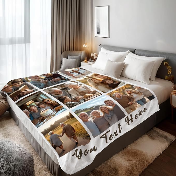 Custom4U Coperta personalizzata con foto e testo - Plaid flanella idea regalo per mamma, coppie, famiglia, amici - Regali di compleanno e Natale