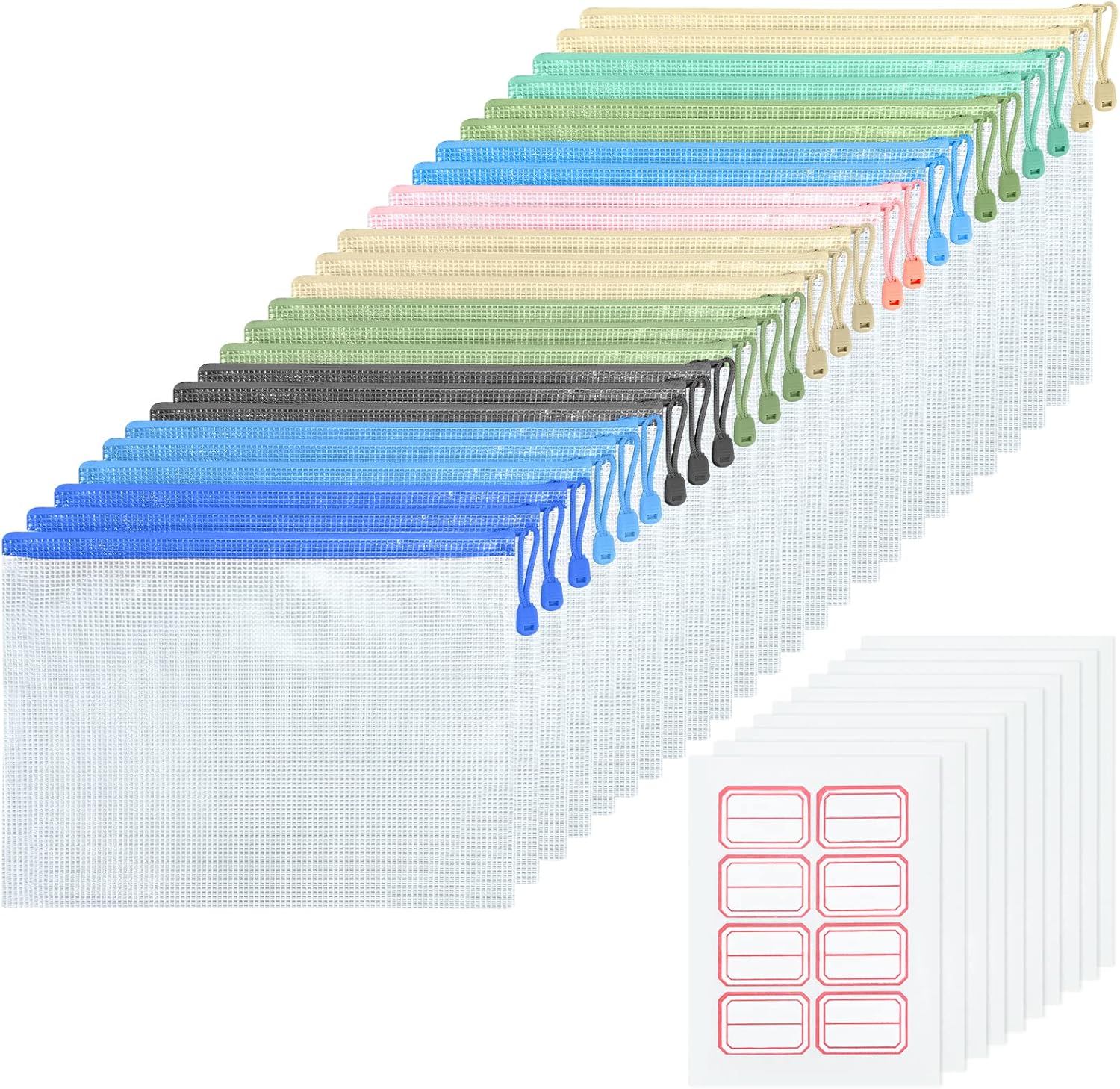25PCS Plastic Zip Wallets A4, Zip Folder Zipper Bags, Ziplock Bags Plastic Mesh Document Zip