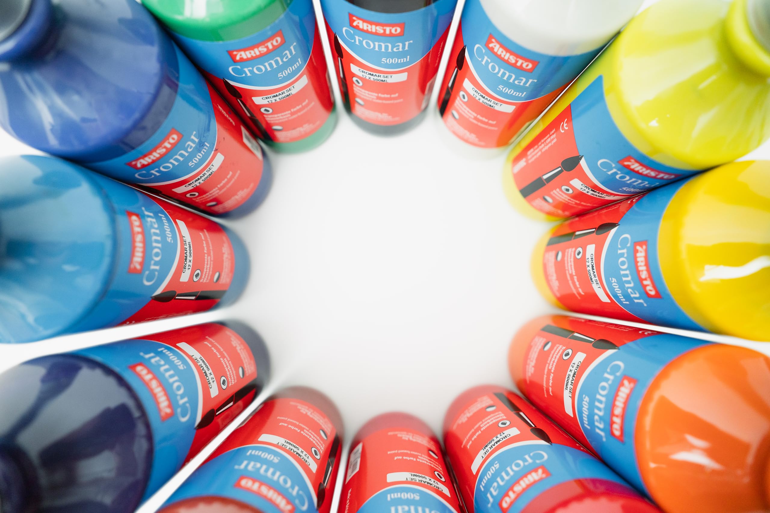 Aristo Acrylfarbe Cromar (Flüssigmalfarbe auf Wasserbasis, Inhalt: 12x 500 ml) Alle 12 Farben als Set