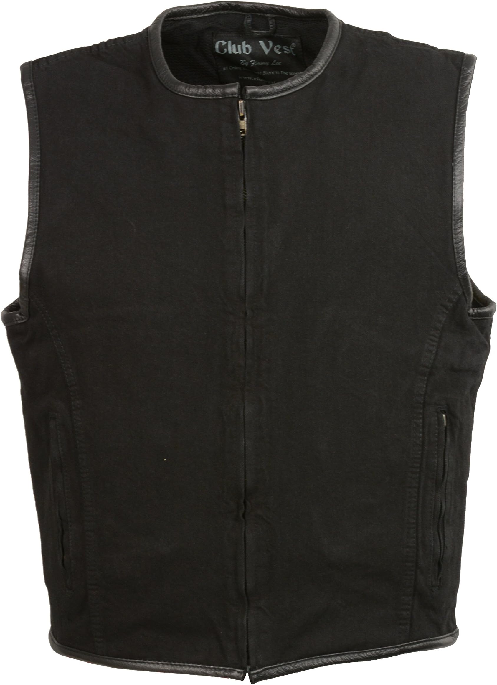 Club Vest Men's Zipper Front Denim Vest w/Leather Trim