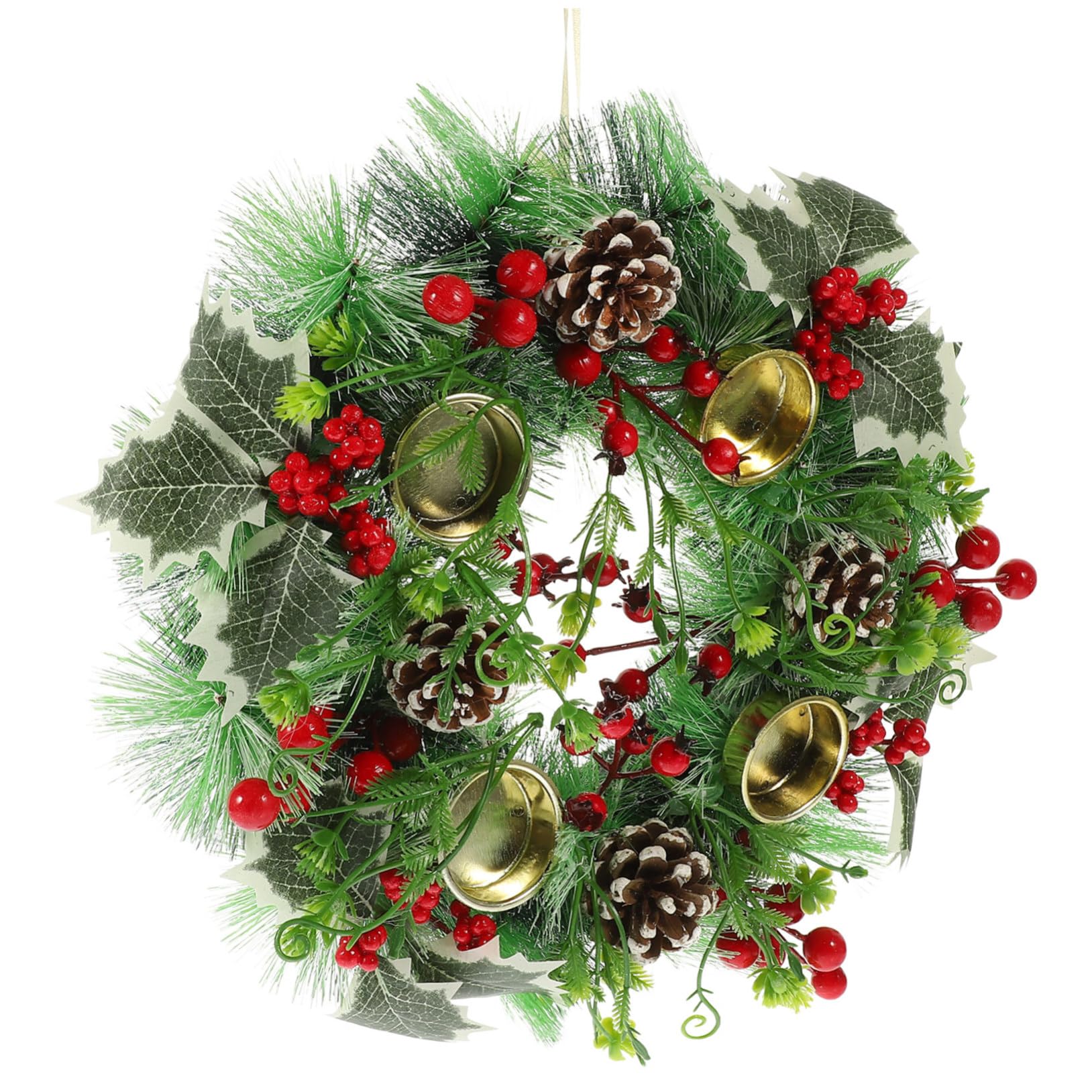 ERINGOGO Christmas Candle Wreath Xmas Pillar Candle Ring Realistic Pine Needles Home Decor Merry Christmas