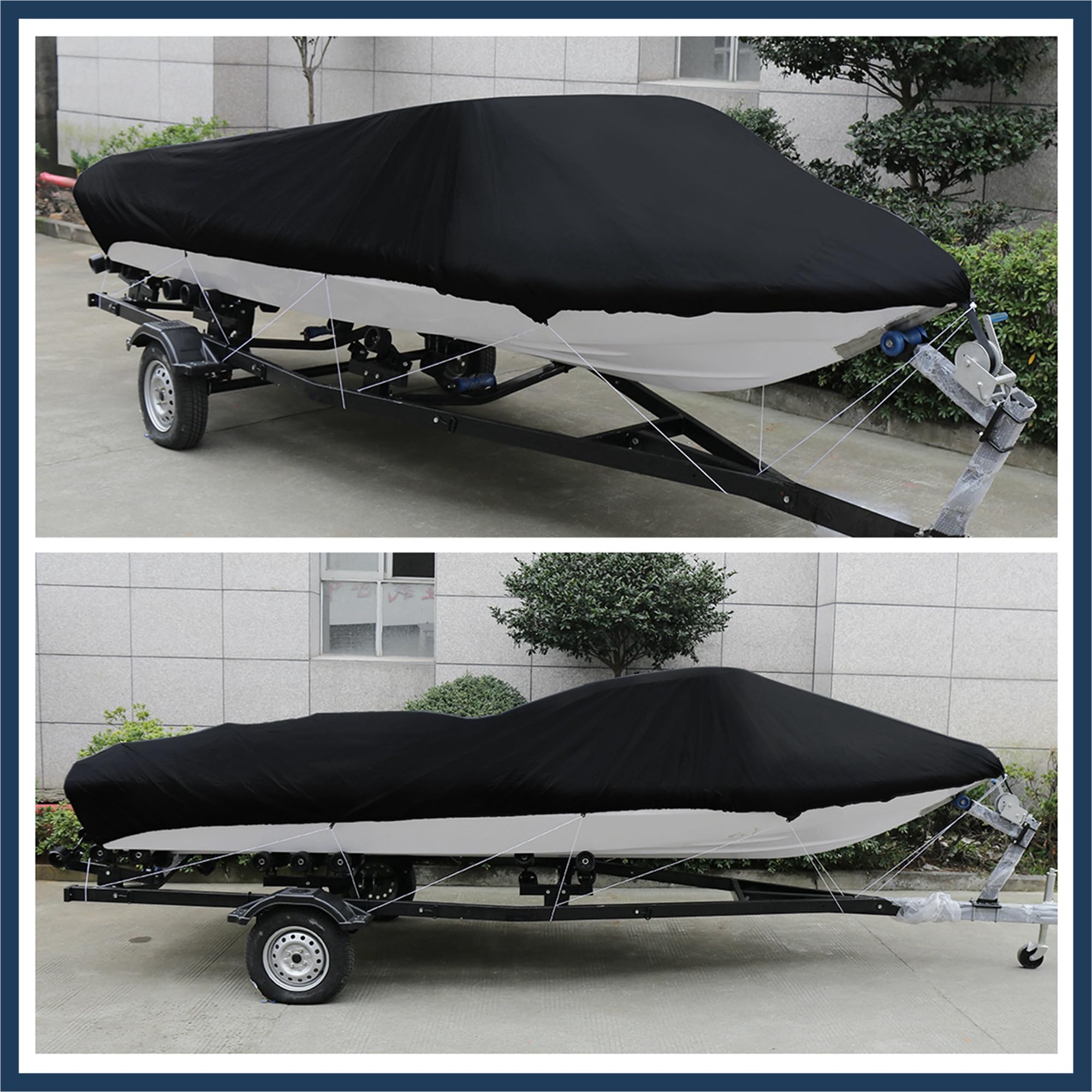 INFINAUTO 14-16ft 210D Trailerable Boat Cover Waterproof Scratch-proof Fishing Ski Bass Speedboat V-shape Stylish Design - Image 2