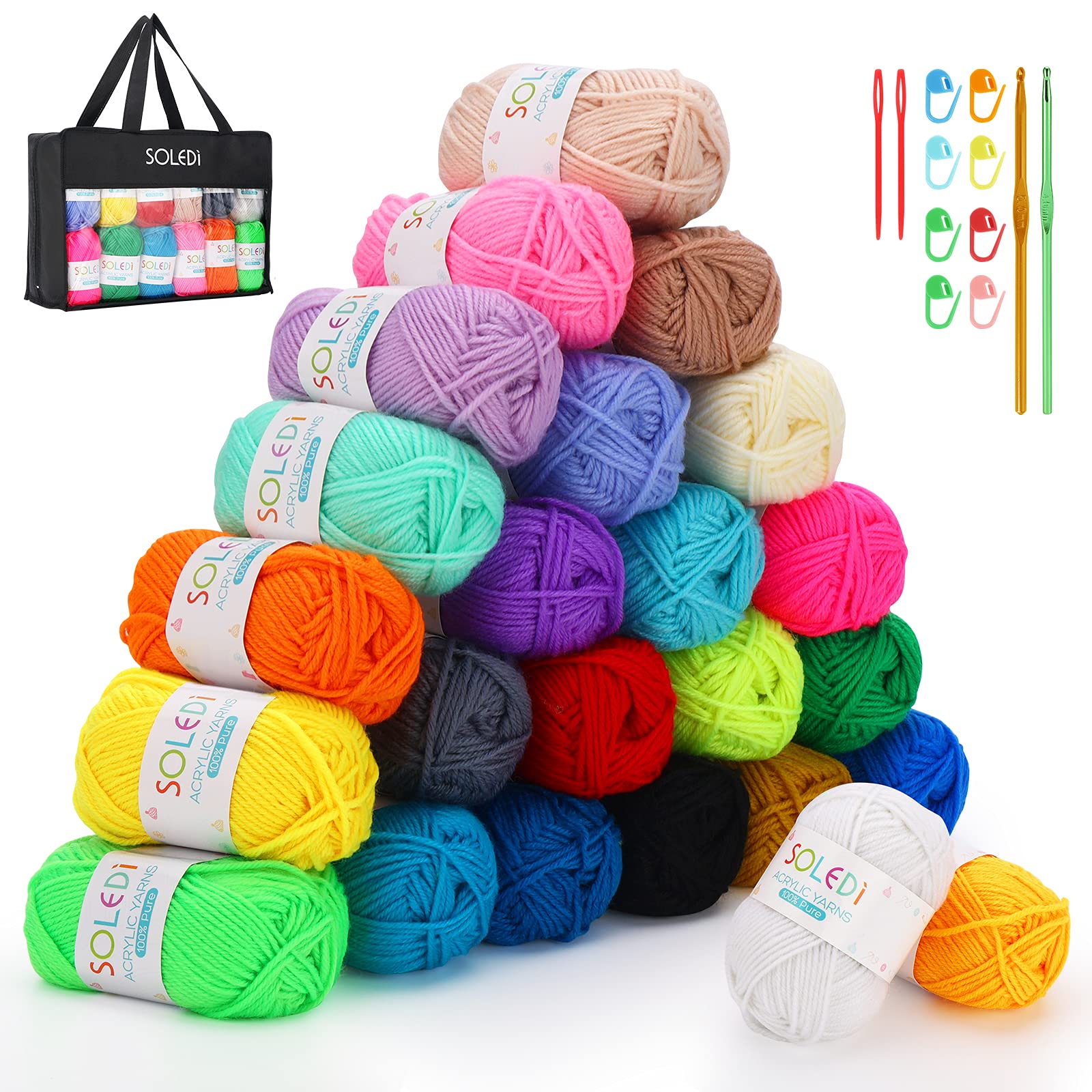 SOLEDI 960g Pelote de Laine - Laine à tricoter en Acrylique Ultra