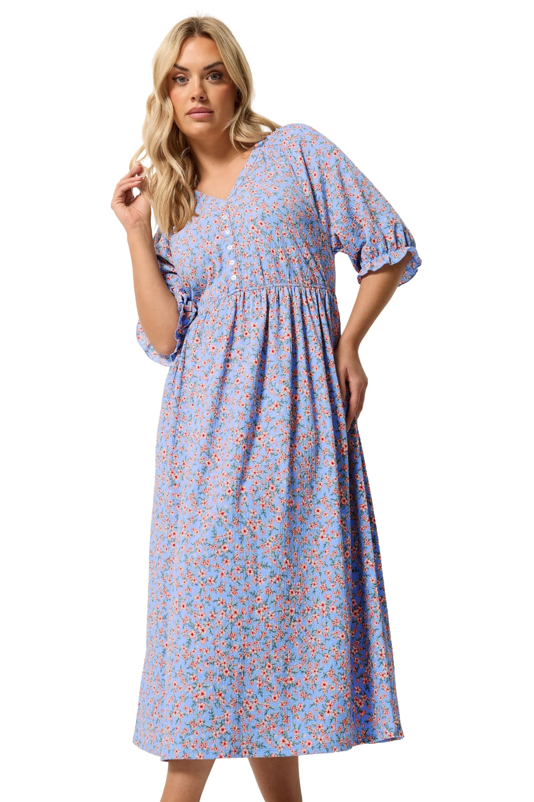 Yours Women's Floral Raglan Sleeve Maxi Dress in Light Blue | Size: 22-24