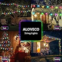 Vista 6 de ALOVECO 41ft 100 LED String Lights Outdoor Indoor USB Plug RGB Color Changing String Lights with 20*G40 Bulbs IP65 Waterproof Fariy Lights with