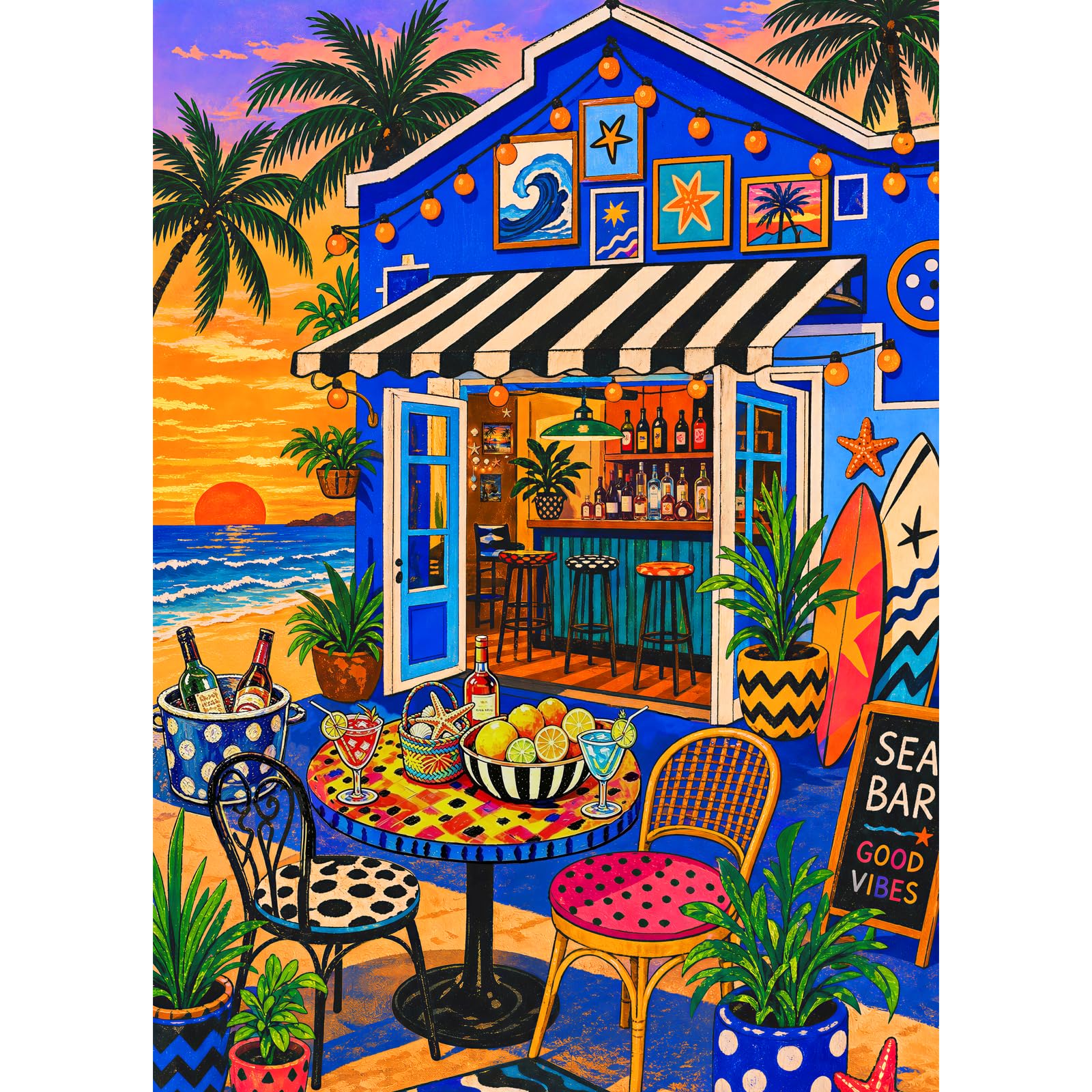 HUADADA 1000 Piece Jigsaw Puzzles for Adults-Sunset Bistro — image 1