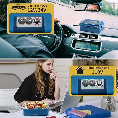 Miniatura 3 de Meng Ke'en Fiambrera eléctrica para adultos con calefacción Bento Box de 1.8L de gran capacidad 1224110V para automóvil, camión, oficina, hogar,