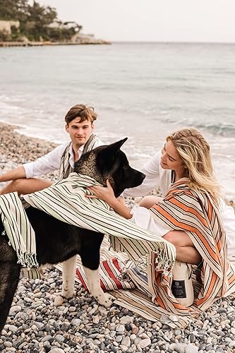 Miniatura 8 de Madamelique Toalla de playa turca con bolsa de playa y toalla de 39 x 74 pulgadas, toallas de playa prelavadas de gran tamaño, 100 % algodón, secado