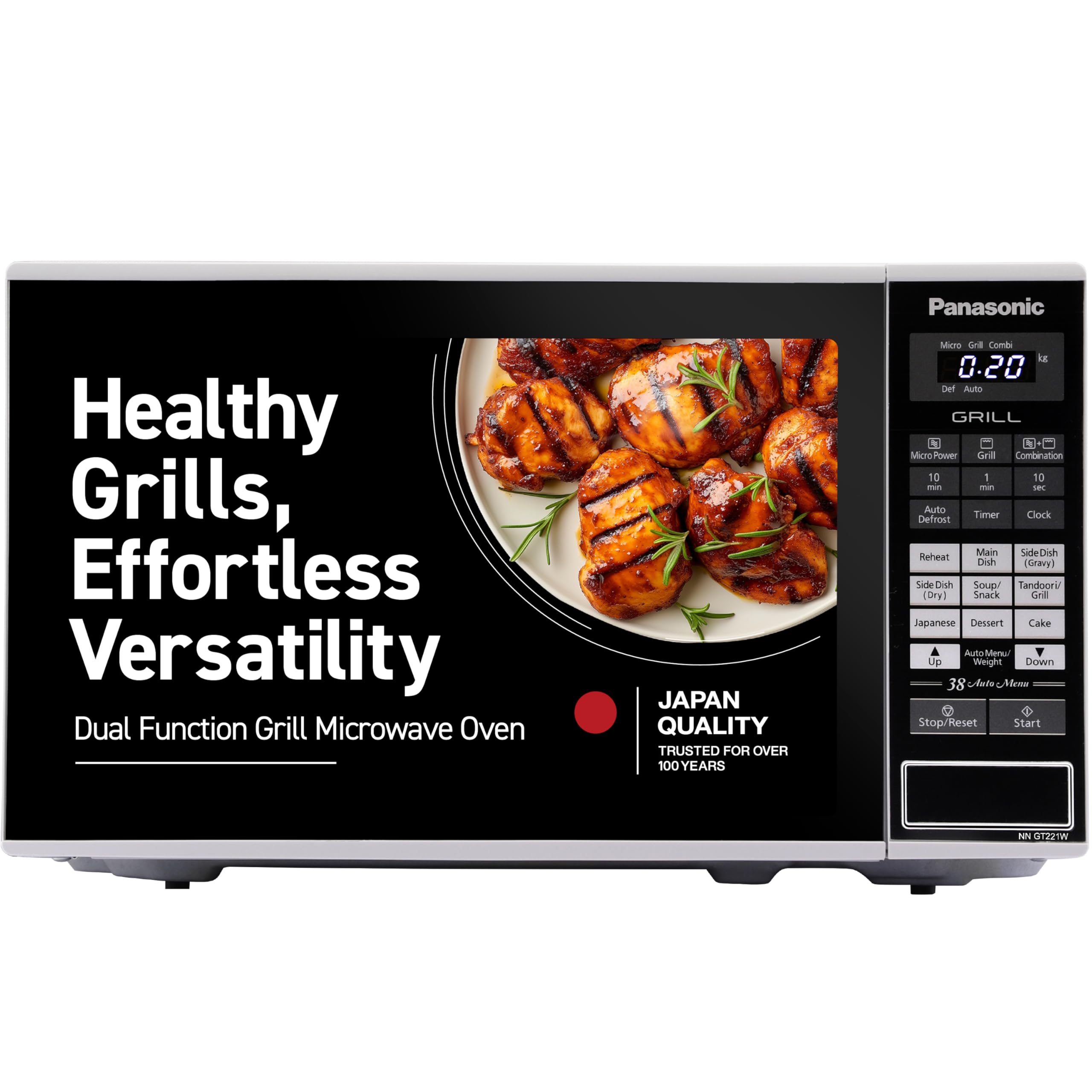 Panasonic 20L Grill Microwave Oven(NN-GT221WFDG,White, 38 Auto Cook Me