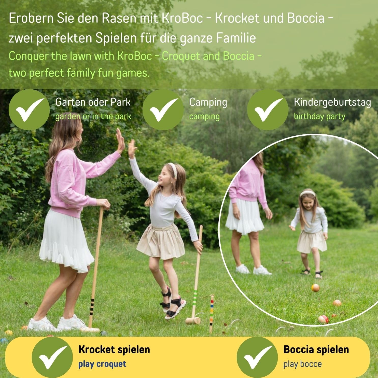 GICO KROBOC XL Krocket und Boccia Set, lustige Spiele für Kinder und Erwachsene, mit hochwertigen Komponenten aus Massivholz, 3109