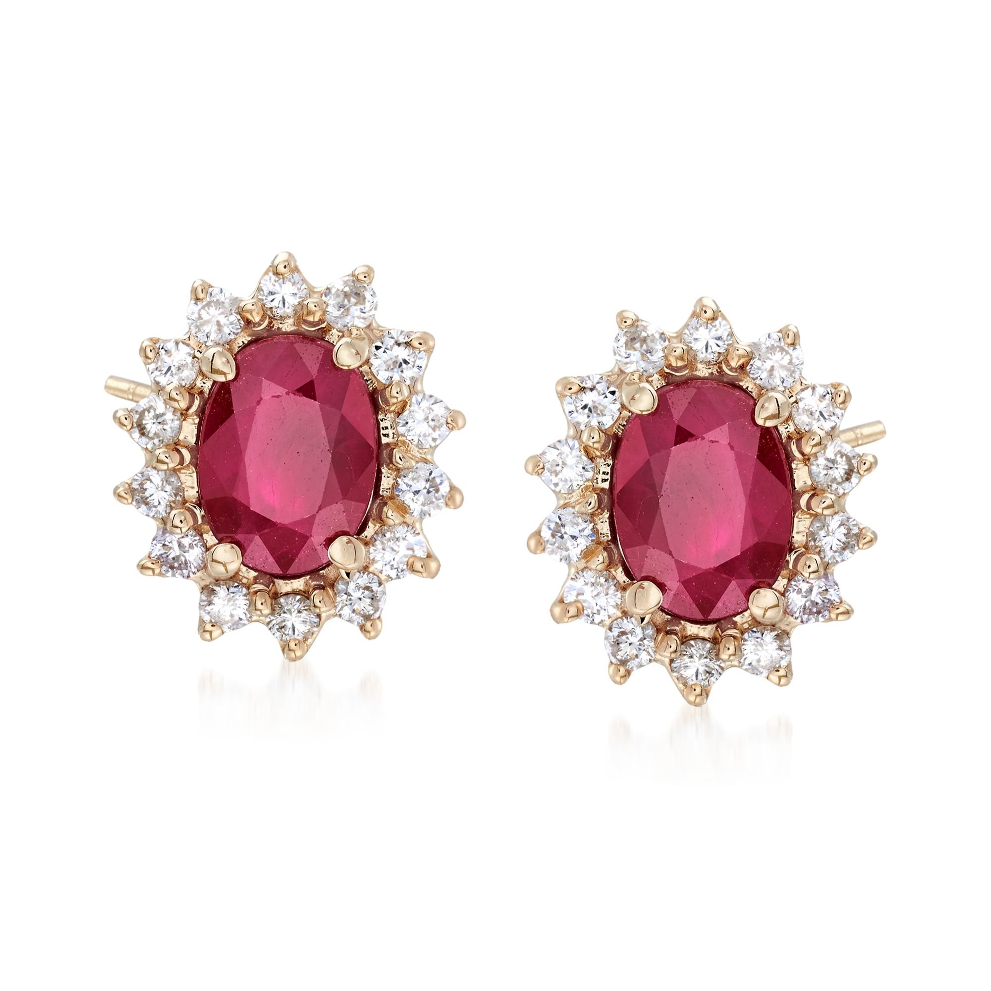 Ross-Simons2.00 ct. t.w. Burmese Ruby and .56 ct. t.w. Diamond Stud Earrings in 14kt Yellow Gold