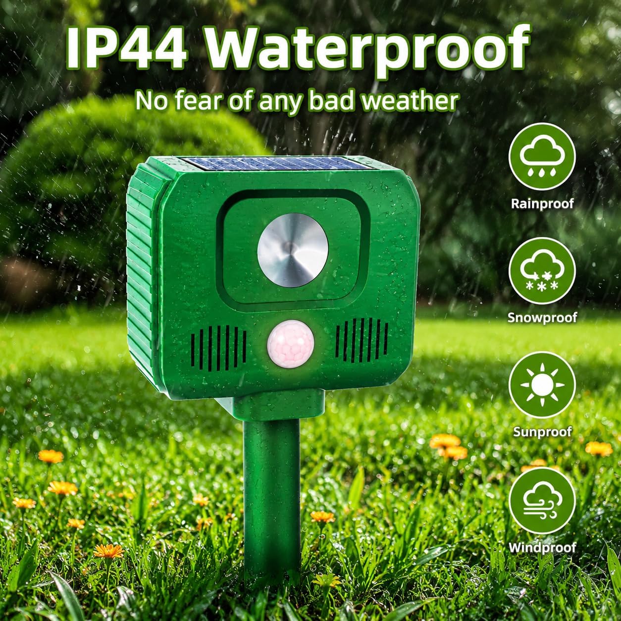 2 Pack Solar Ultrasonic Animal Repellent,Cat Repellent Outdoor Frequency Adjustable Rabbit Squirrel Deer Repellent Devices Raccoon Fox Skunk with Motion Detection & LED Light for Yard Farm Garden