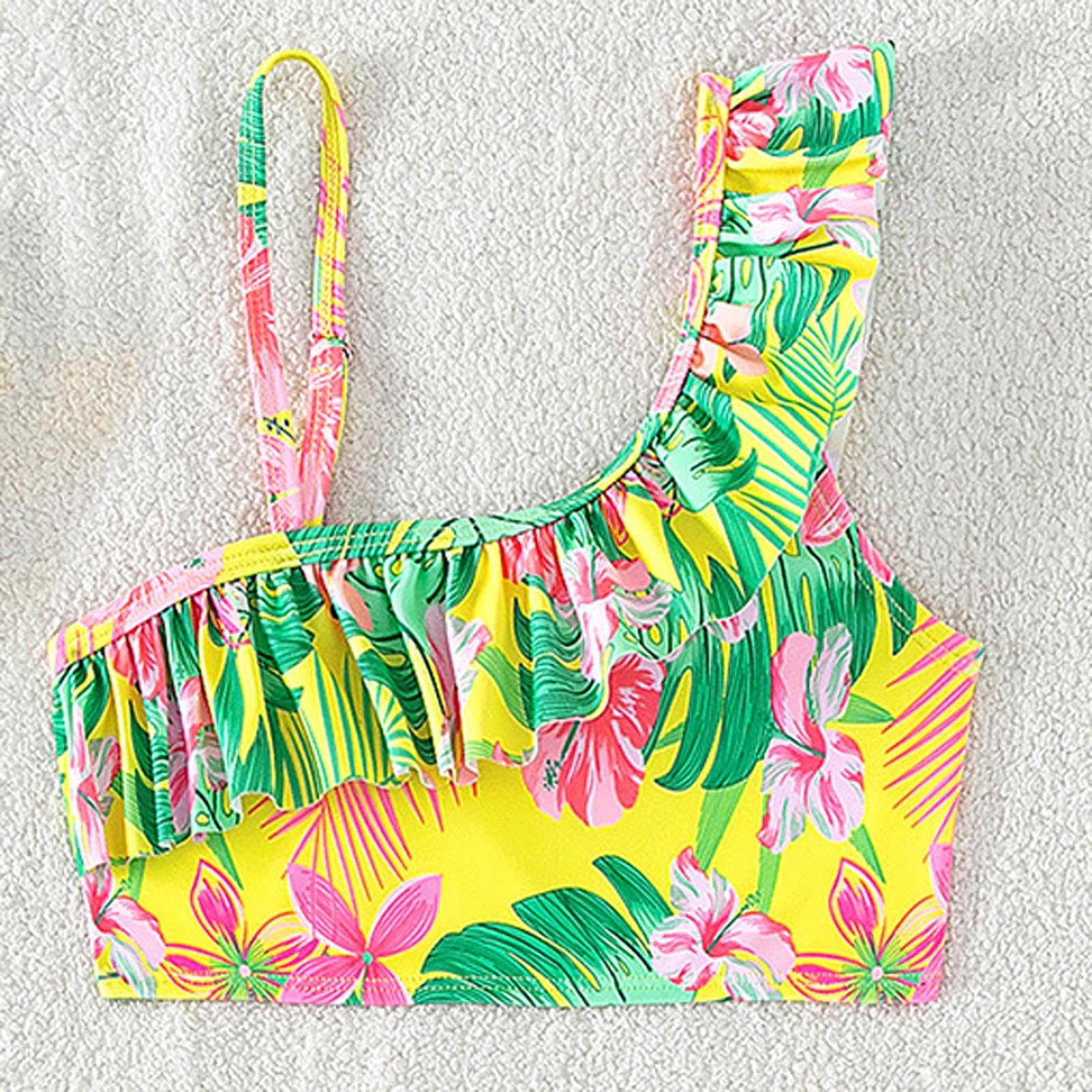Adolescentes Niñas Bikini Bikini Braguitas con Falda Niños Niño Niñas Primavera Verano Estampado Sin Mangas Chaleco Vacaciones Pantalones Cortos Playa Traje de Baño Ropa