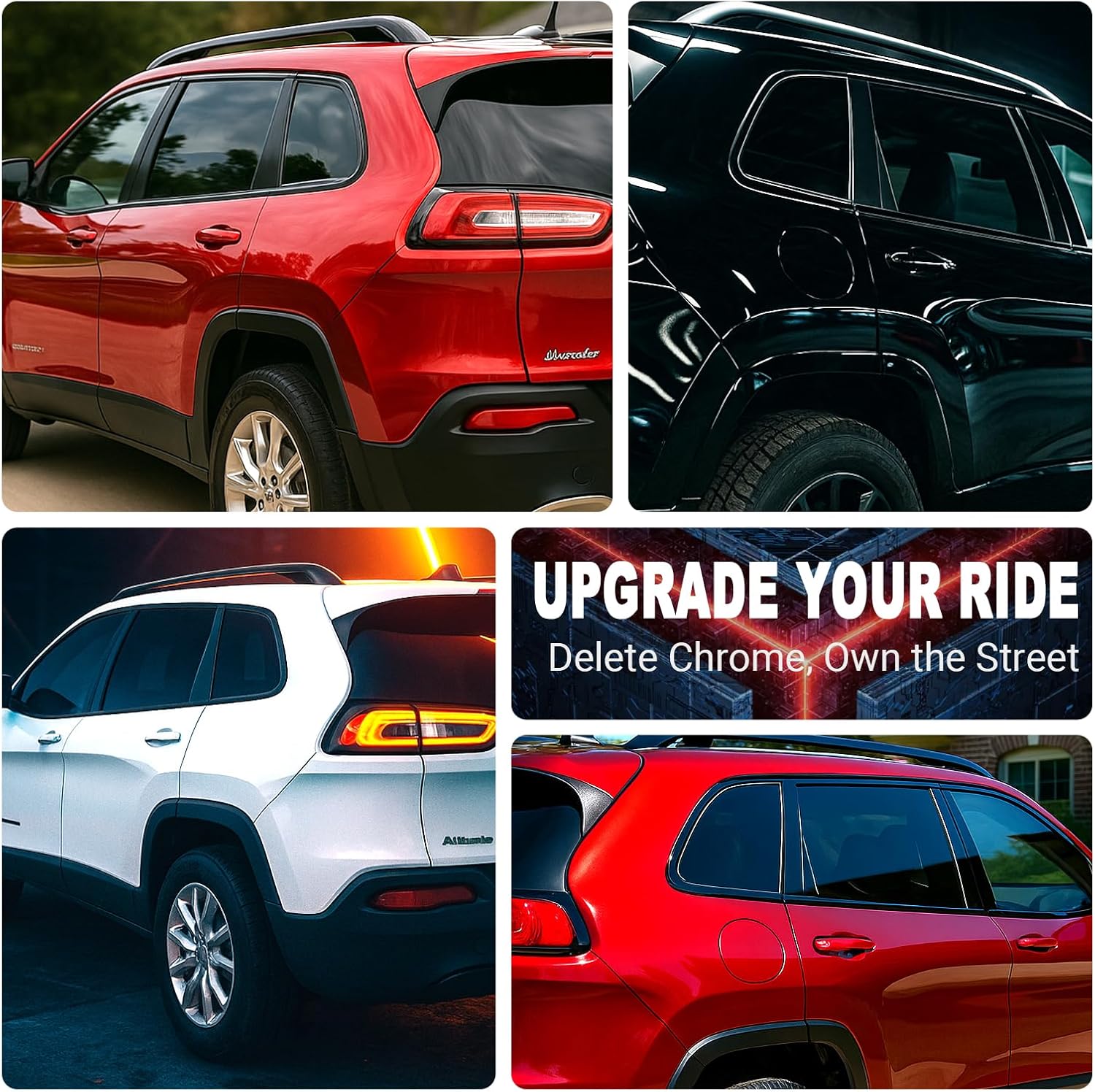 Side Chrome Delete Vinyl Wrap Kit fit for 2014-2023 Jeep Cherokee Accessories Window Trim with Gloss Black Blackout Film