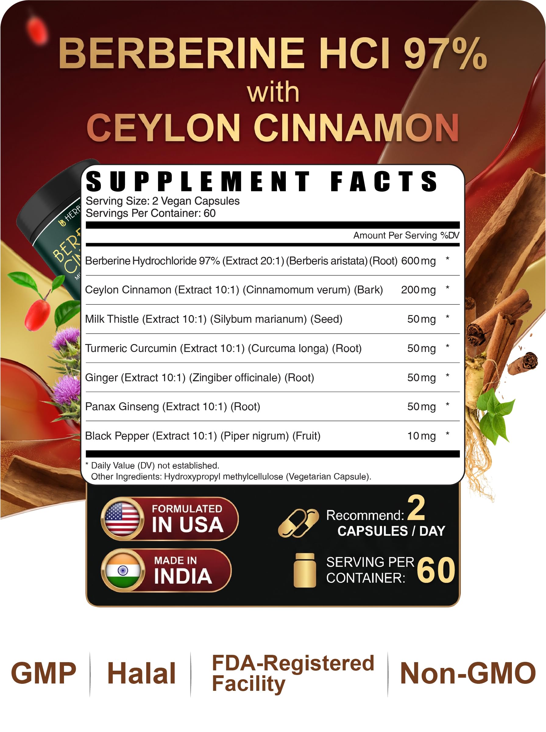 7in1 Premium Berberine HCl with Ceylon Cinnamon Capsules | 120 Count — Amazon image 6