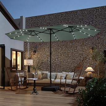 MOUMON 15 x 9 Ft Patio Double Sided Umbrella, Large Rectangular Outdoor Market Umbrella with Crank Lift, for Garden Yard Lawn Pool