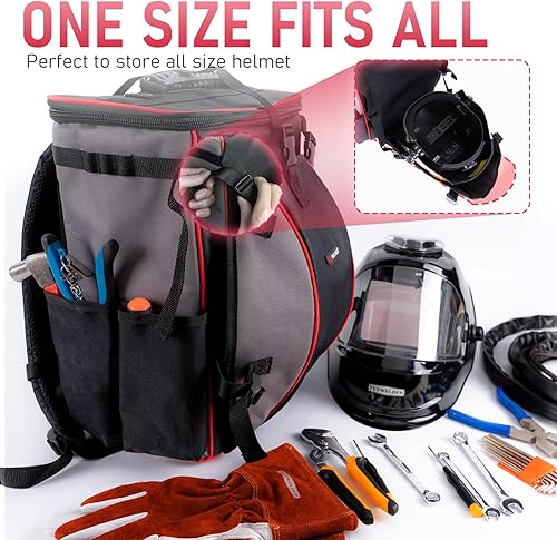 Miniatura 2 de YESWELDER Mochila de soldadura, bolsa de herramientas de soldadura profesional de gran capacidad con casco, bolsa de soldador multiusos resistente