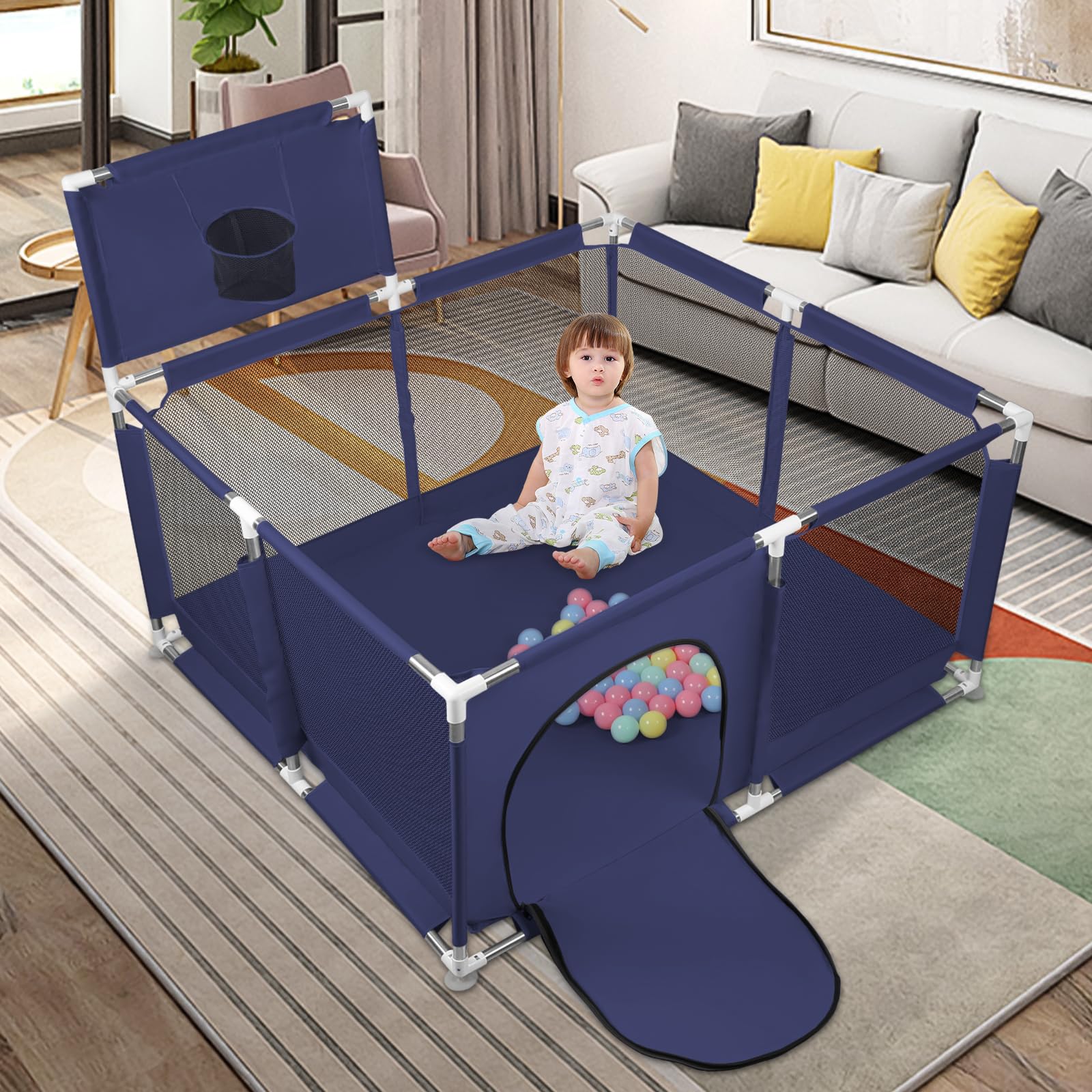 Box compatto per bambini, con 50 palline + 4 piastre di aspirazione, box e stalle con rete traspirante, da 0 a 48 mesi