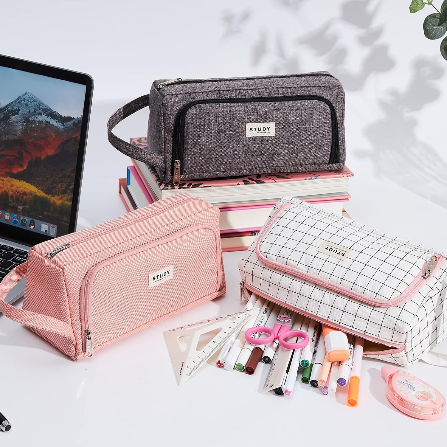 KALIDI Pencil Case Big Capacity Pencil Pouch Holder Canvas Marker Pen Case Zipper Organizer Stationary Bag School Supplies Teen Student Girls Boys