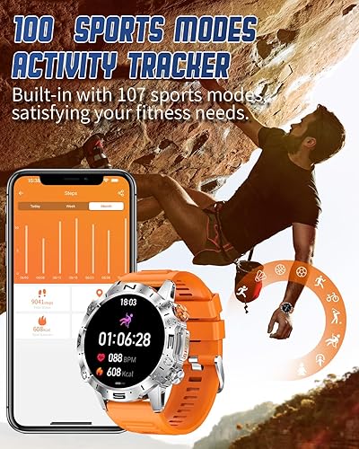 Miniatura 5 de PODOEIL Reloj inteligente militar para hombre con llamada Bluetooth, pantalla AMOLED de 1.43 pulgadas siempre encendida para iOS, Samsung Android,