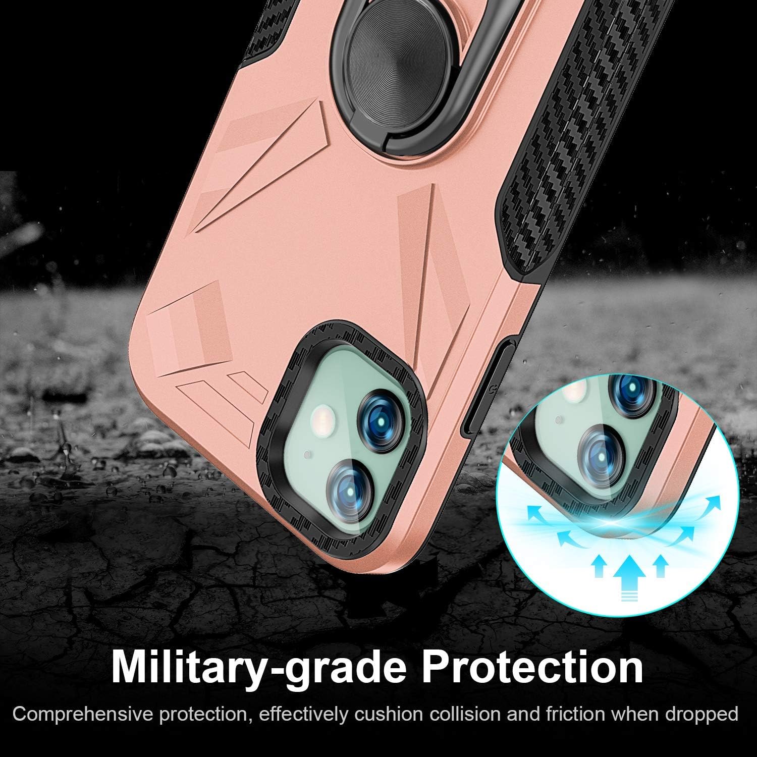 Charlam Compatible with iPhone 11 Case, Protective Bumper Case Scratch Resistant Shock Proof Cover with Holder Kickstand Compatible with Apple iPhone 11 Case 6.1 Inch, Rose Gold