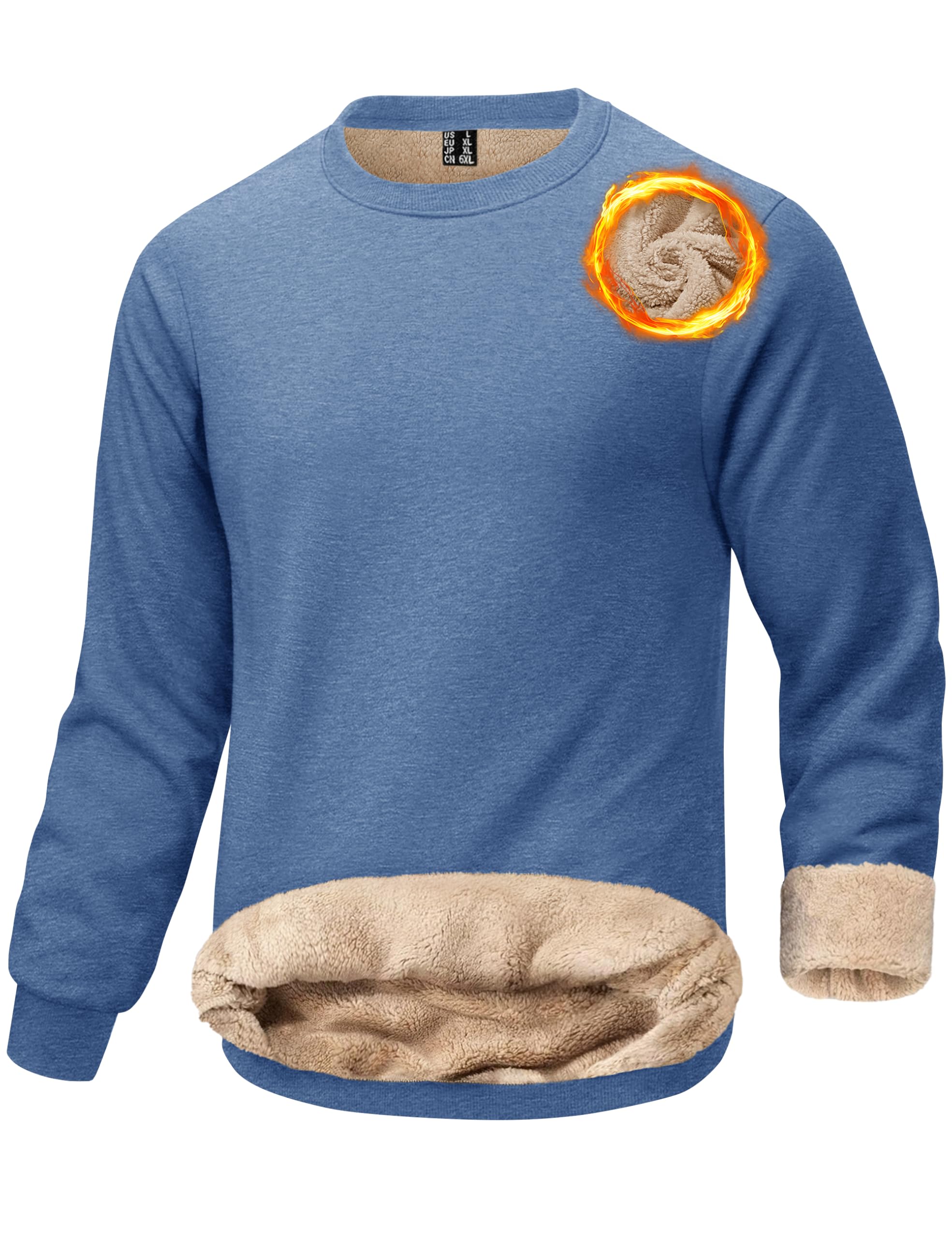 KEFITEVD Men's Sherpa Lined Sweatshirt Thermal Fleece Pullover Sweater Warm Crewneck Heavyweight Winter Shirt