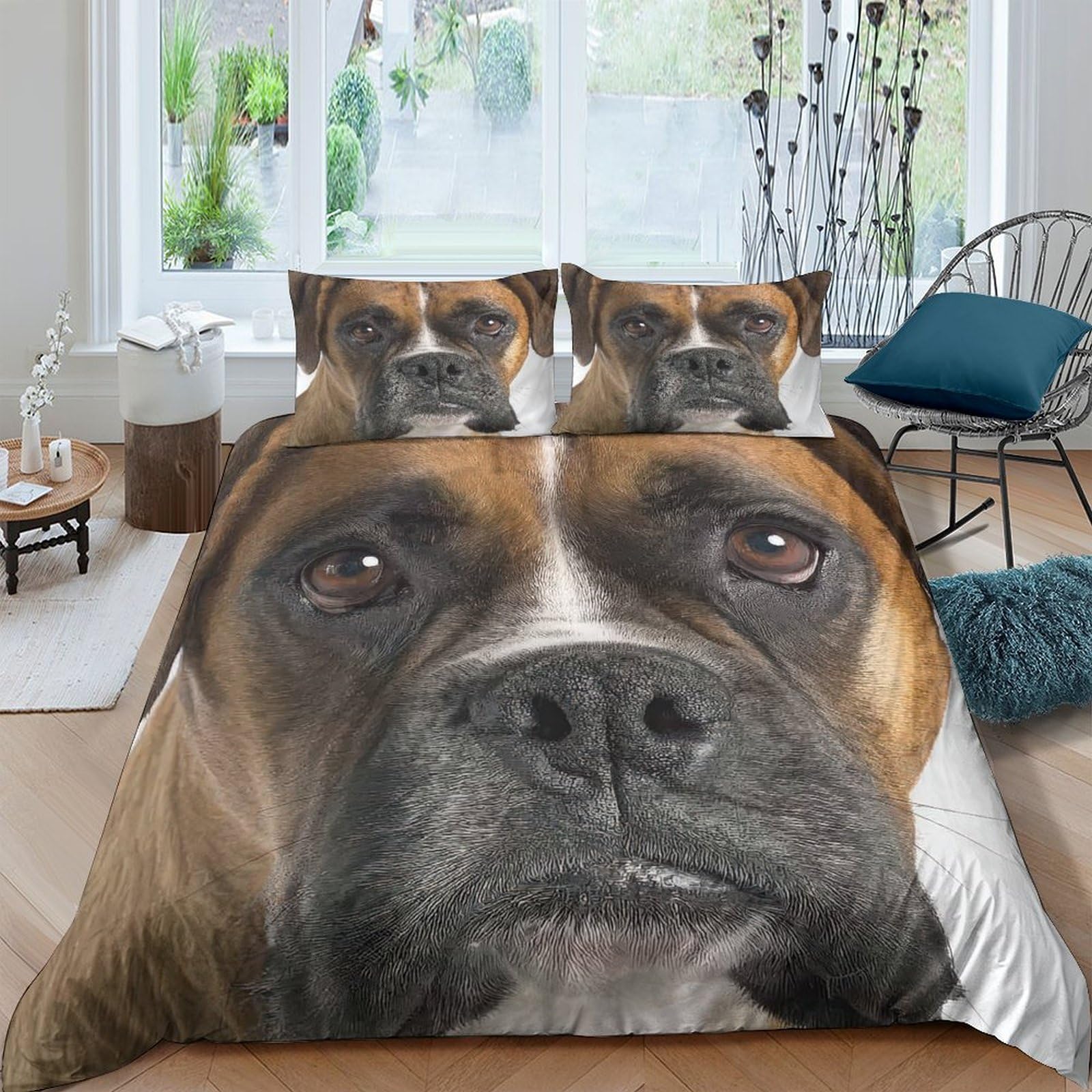 Ctjqhvkz Style-9 3D Printed Boxer Dog Fitted Sheet Microfiber Soft Breathable Realistic Animal Face Bed Cover For Bedroom Guest Room Single（135X200cm）