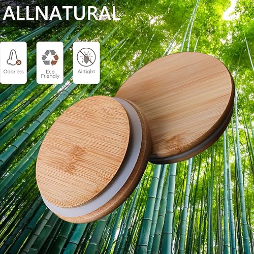 Miniatura 6 de Recipientes redondos de vidrio de 1.5 cuartos de galón con tapas, recipiente transparente para almacenamiento de alimentos con tapa de bambú sellada