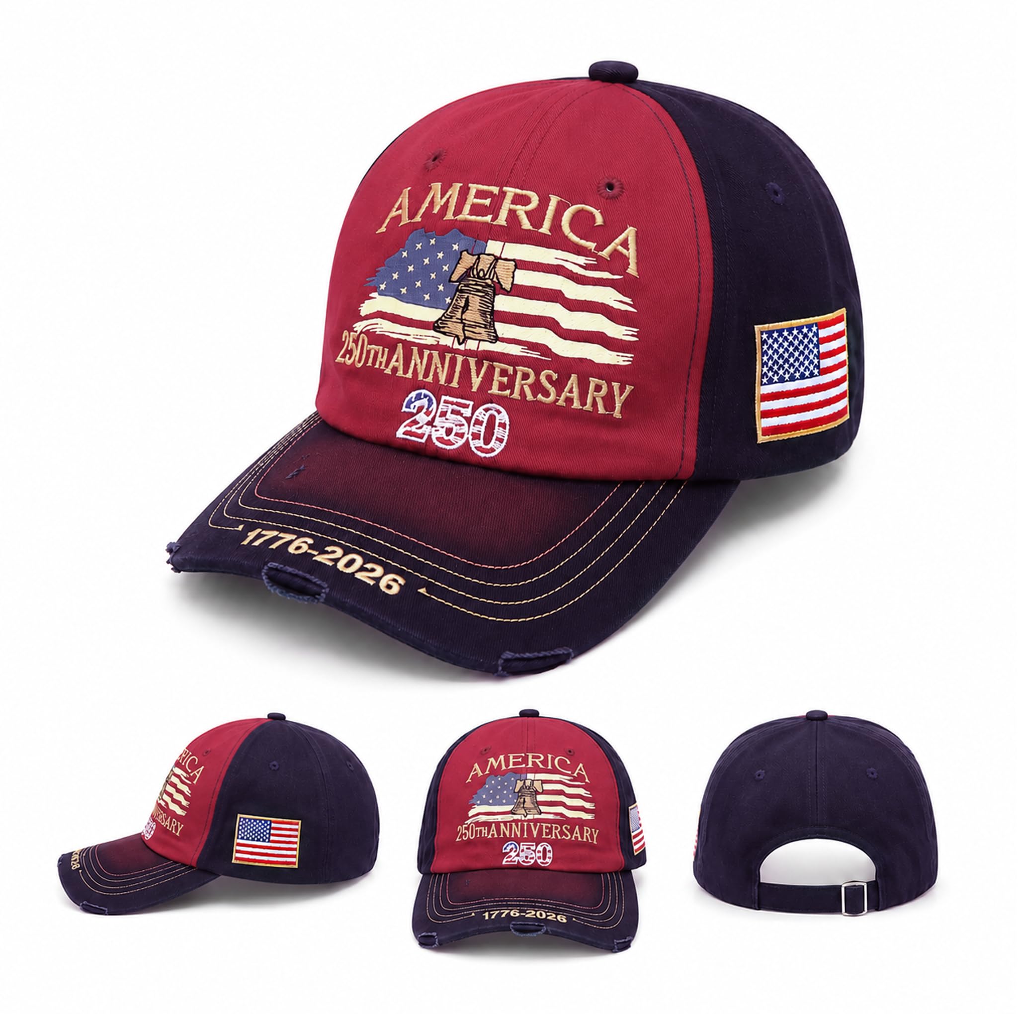 VANGETIMI 250th Anniversary USA Hat 250 Patriotic Adjustable Embroidered Baseball 1776-2026 for Men Women Denim Blue