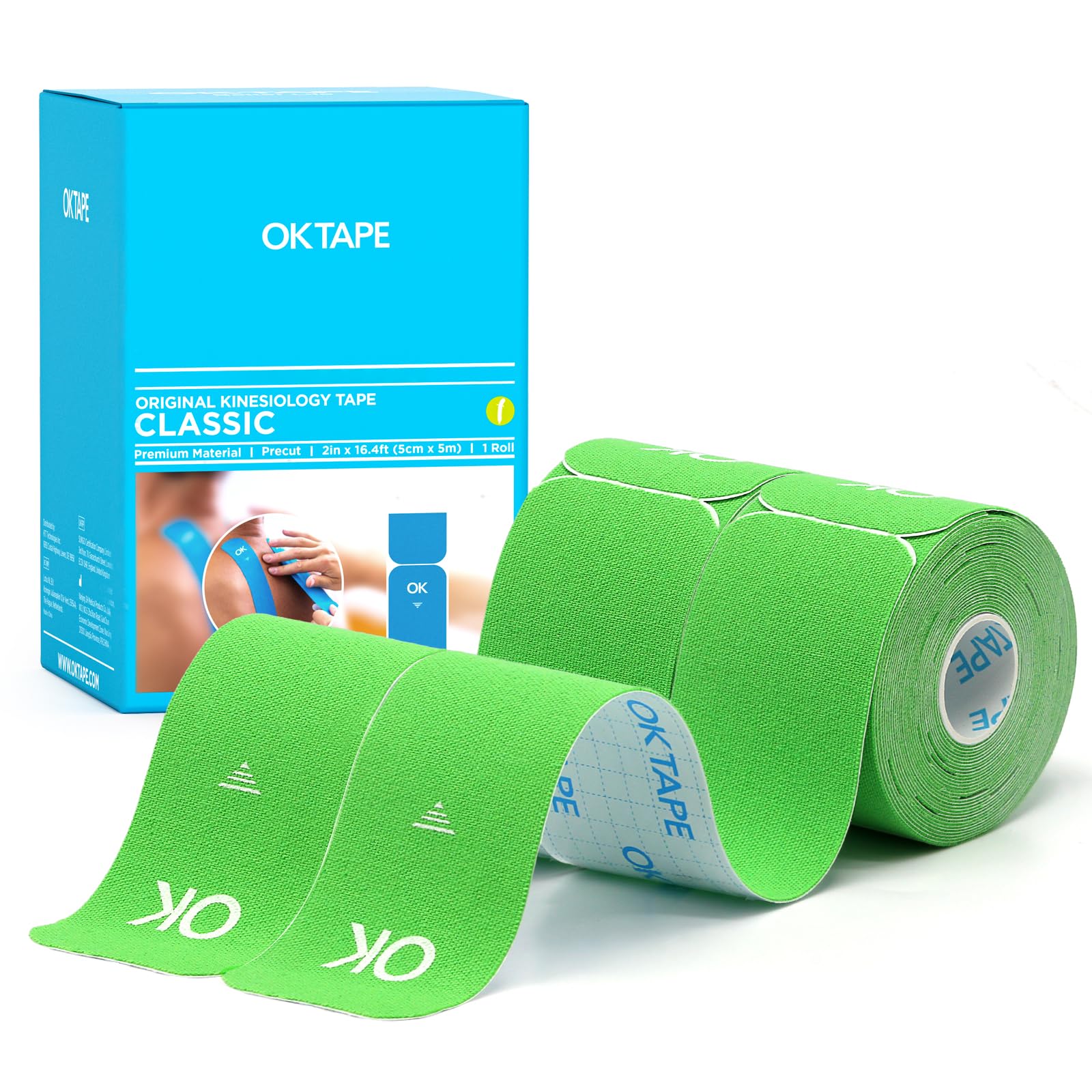 OK TAPE Kinesiology Tape 10" Precut Elastic 20 Strips 2in x 16ft, 2 Rolls