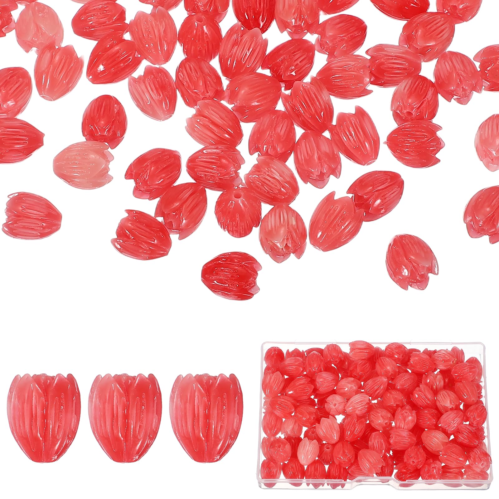 Perles espaceurs florales PATIKIL aspect jade rose et boîte de rangement