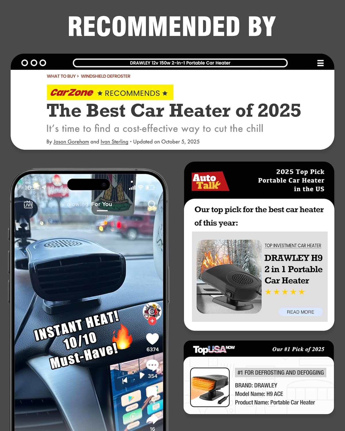 Car Heater Portable Car Heater: 12V 2-in-1 Portable Defroster That Plugs into Cigarette Lighter for Car, SUV (CR02)
