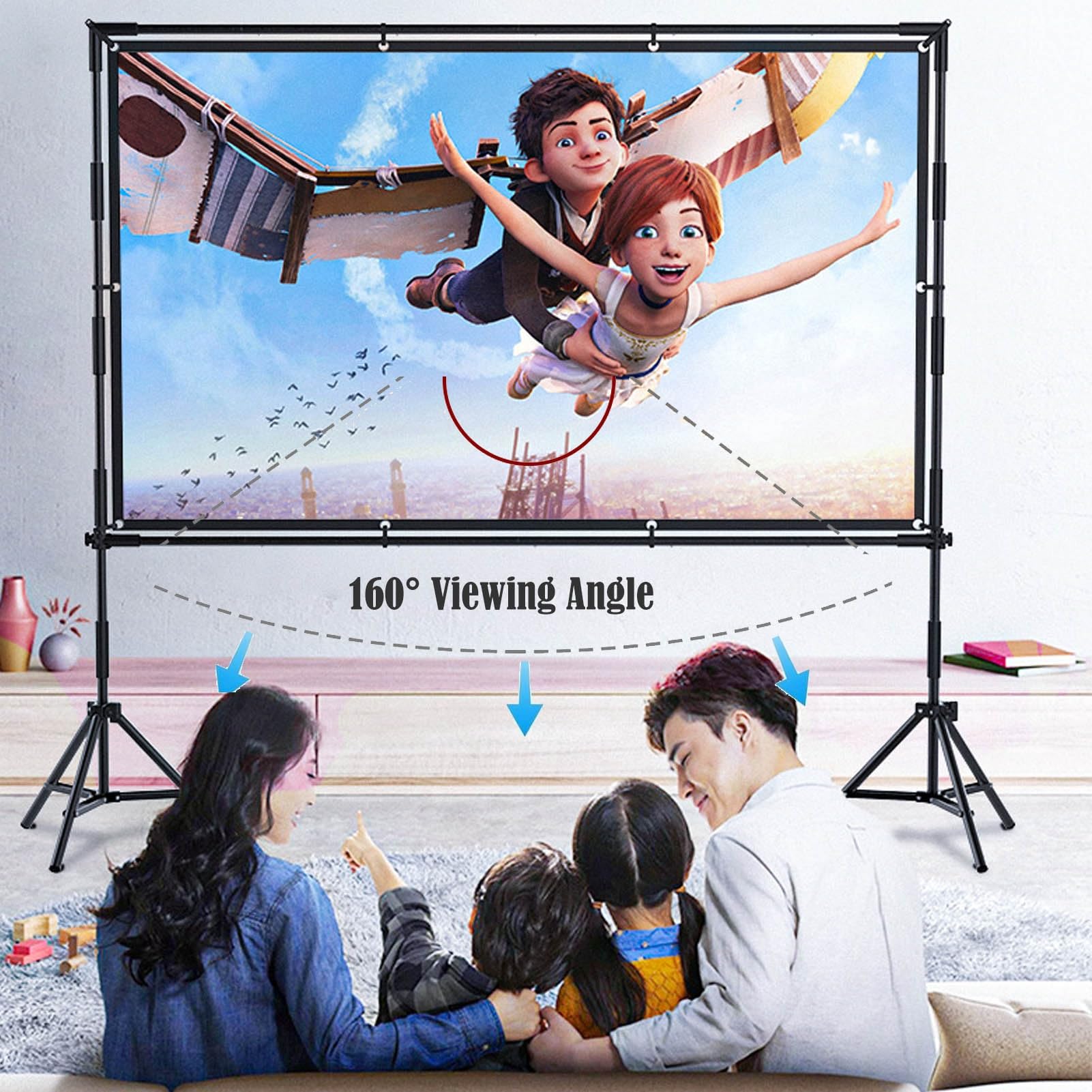 Schermo per Proiettore con Supporto, Telo per Proiettore Portatile da 84-150 Pollici per Interni/Esterni con Borsa, Ultra 4K 16:9 FHD Schermo Proiezione(100inch)