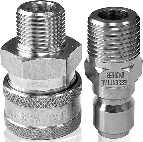 Miniatura 7 de ESSENTIAL WASHER Juego de adaptadores de enchufe de conexión rápida de acero inoxidable para hidrolavadora (QC SocketPlug Set - 38 pulgadas M-NPT)
