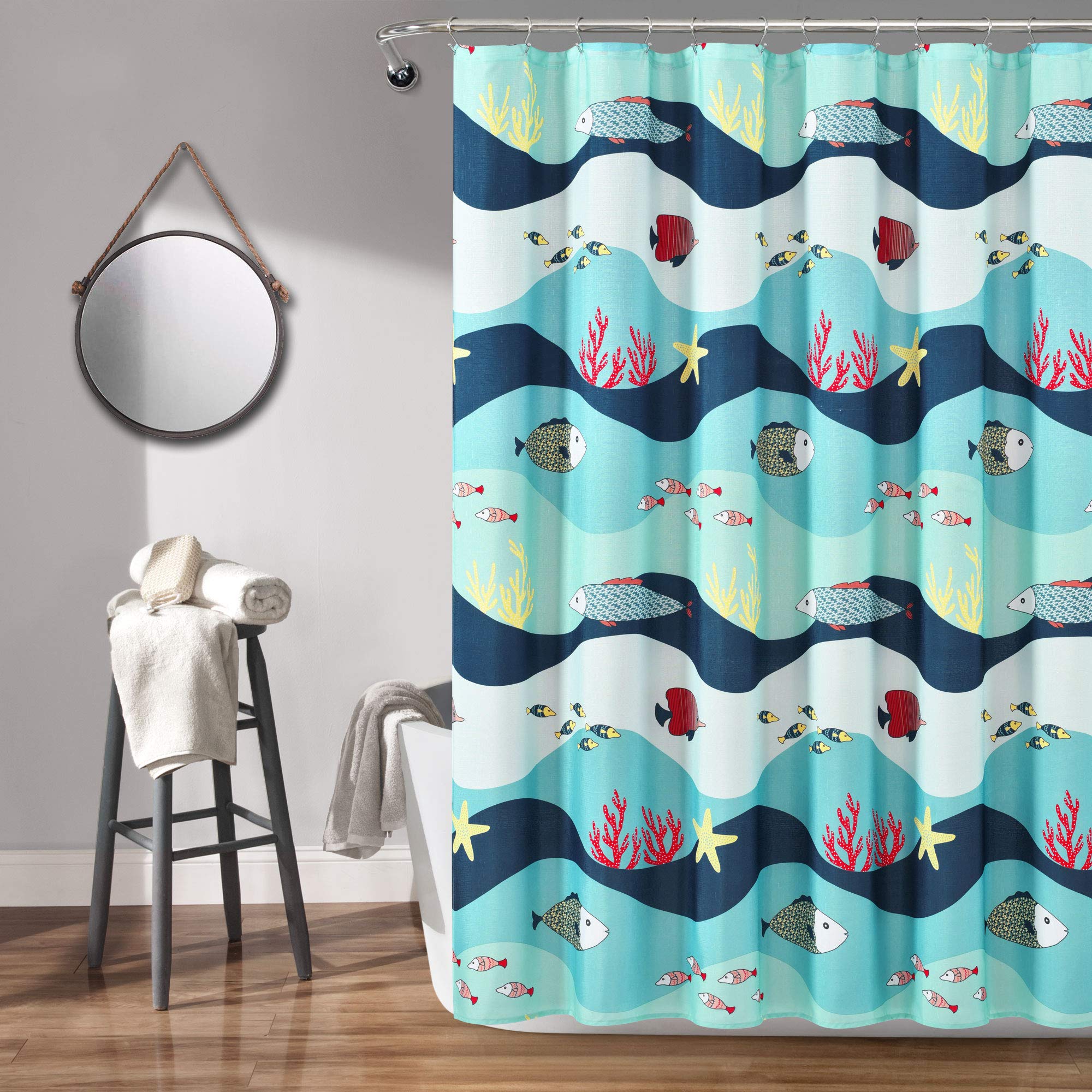 Amazon｜Lush Decor ブルーシーライフシャワーカーテン 72インチ x 72