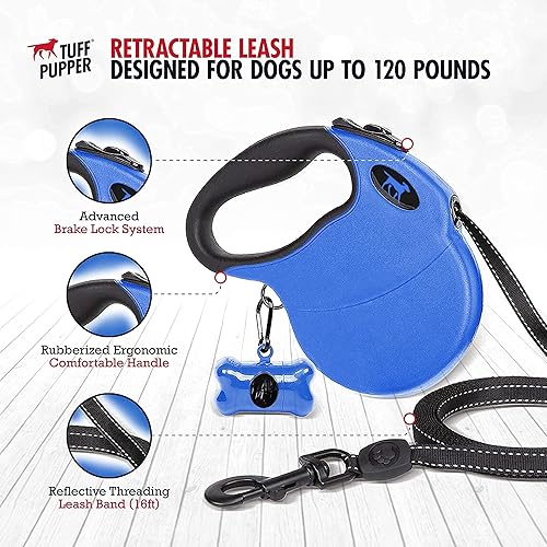 Miniatura 2 de Tuff Pupper Correa retráctil para perros y botella de agua portátil Pupflask de 40 oz - Azul