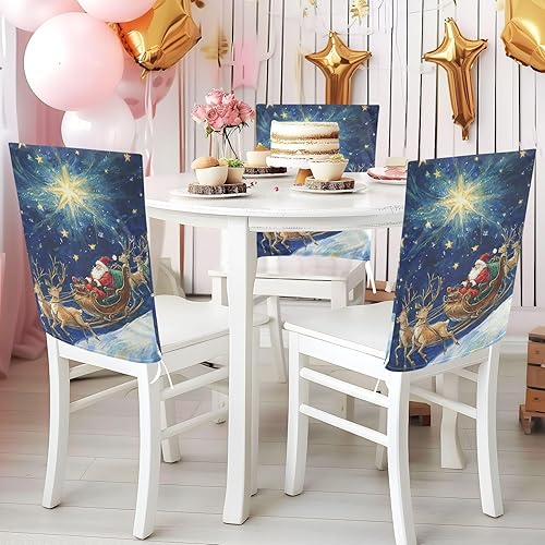 Miniatura 5 de Cartoon Merry Christmas Eve Decorative Chairs Slipcovers for Home Dining Room Decor Washable Dining Room Chair Seat Cover protectores para sillas de